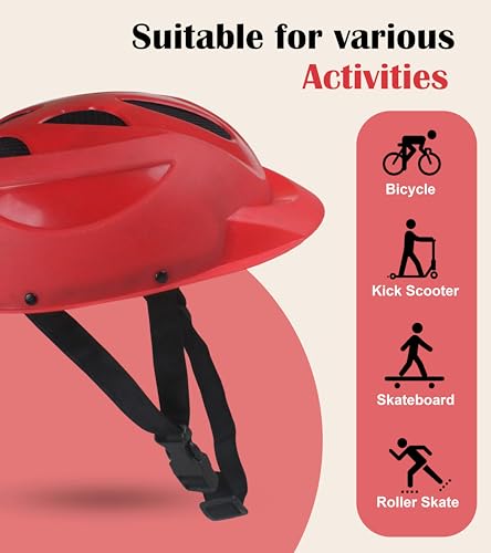 Image of OXYGEN Kids Helmet for Kids Adjustable Cycle Helmet Bicycle Helmet for Kids Age 3 to 8 Years Lightweight ABS Shell EPS Foam Shock Absorbent Ventilated Safety Helmet for Cycling Skating Scootering Red