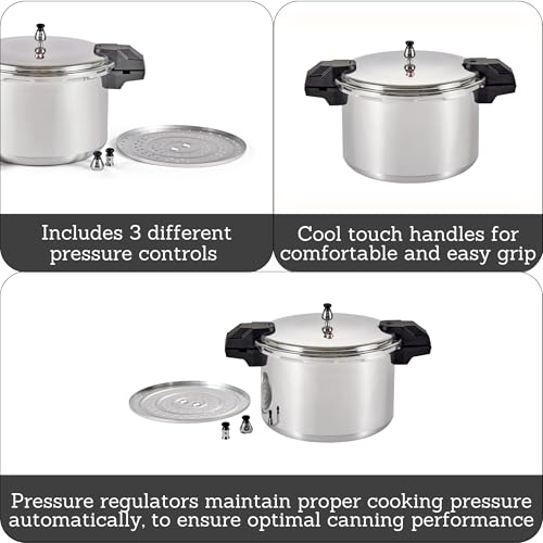Image of Mirro 7114000228 92116 Polished Aluminum 5 / 10 / 15-PSI Pressure Cooker / Canner Cookware, 16-Quart, Silver