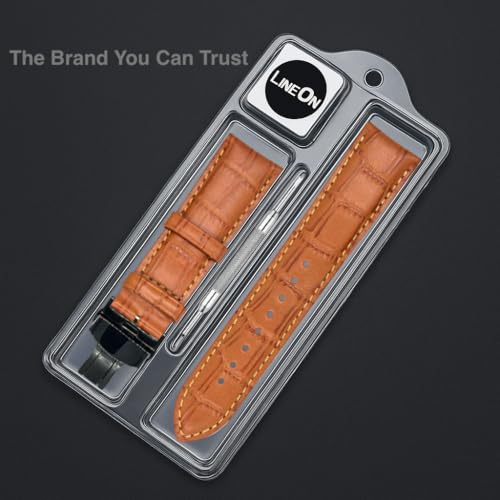 Image of Lineon 22mm Half Padded Premium Leather Mens Watch Strap with ButterFly Lock For Branded Watches Tool and Pins Include