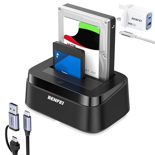 BENFEI Hard Drive Docking Station with UASP Offline Clone Function USB C Dual Bay Dock for 2.5/3.5 HDD SSD Up to 5Gbps | Tool Free Installation