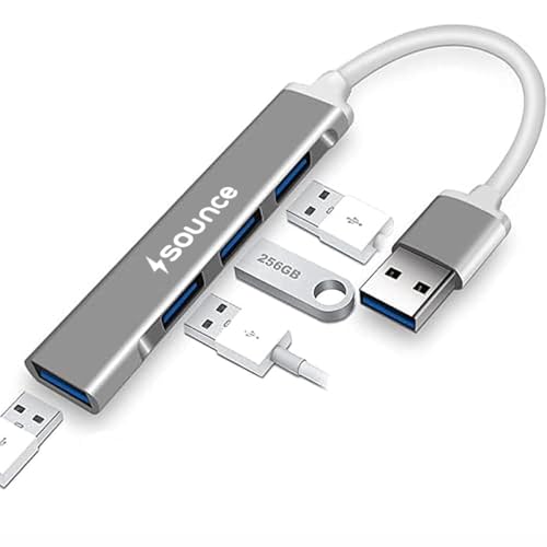 Sounce 4-Port USB 3.0 Hub for PC – High-Speed Aluminum USB Hub Compatible with PC, MacBook, Mac Pro, Mac mini, iMac, Surface Pro, and XPS. 4-Port High