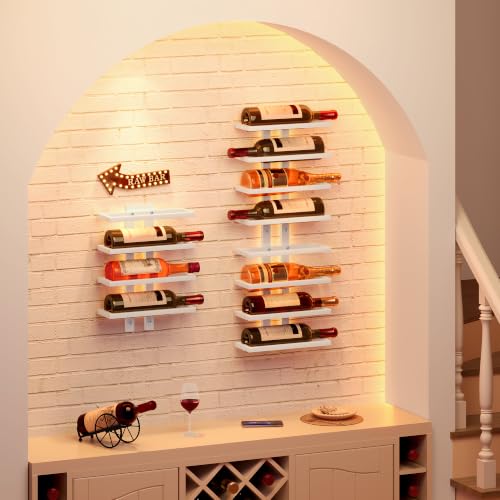 Image of Hoctieon 2-Set 8 Tier Wall Mount Wine Rack (16 Tiers), Wall Racks for Wine Bottles Display and Storage, Hanging Bottle Organizer for Living Room, Dining Room, Wine Cellar, Bar, White