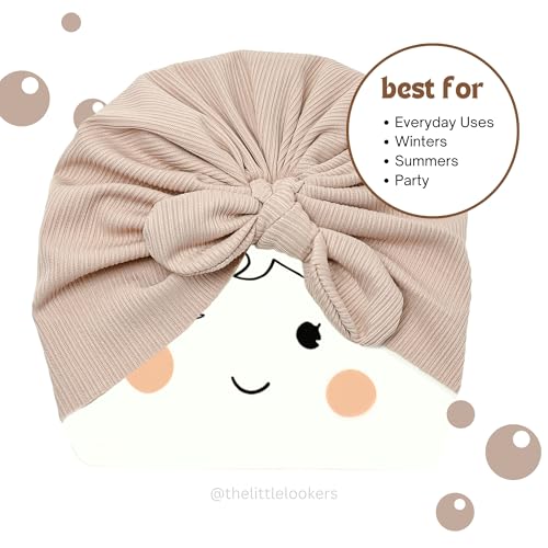 Image of THE LITTLE LOOKERS Turban Cap | Turban Knot Bow Cap | Turban Cap for New Born Kids | Cap for Baby Girl |Cap for Baby Boy | Baby Flower Turban Cap