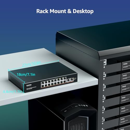 Image of YuanLey 18 Port Unmanaged 2.5G Ethernet Switch, 16 x 2.5G Base-T Ports and 2 x 10G RJ45 Ports, Metal Multi-Gigabit Network Switch Compatible with 100 /1000 /2500Mbps, Ideal for 2.5G /10G NAS, WiFi 6 AP