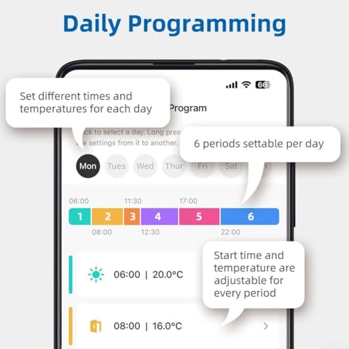 Termostato Inteligente WiFi, para aplicación Tuya programable, Controlador de Temperatura para calderas de Gas, Compatible con Control de Voz Alexa, con Bloqueo Infantil, Digital Termostatos de Pared - imagen 7
