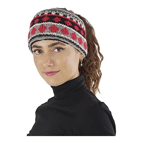 Tibetan Socks Hand Knit 100% Wool Fleece Lined Braided Head Band Ear Warmer Pink Cover
