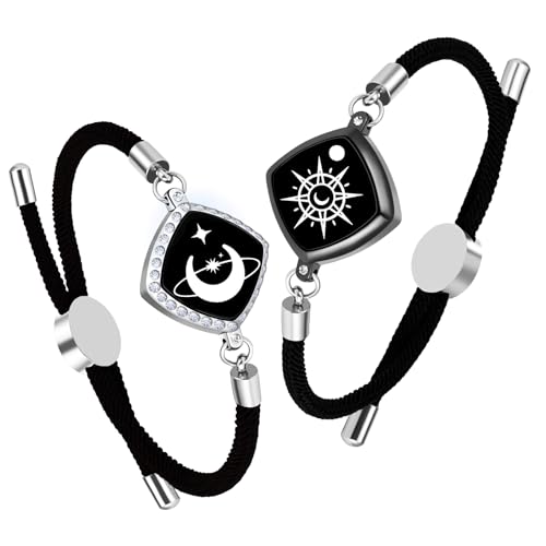 ZYWFAYUO Long Distance Touch Bracelets, Vibration & Light up Remote Smart Matching Couples Bracelet for Couple Long Distance Relationship Girlfriend Boyfriend Festival Gifts Lover Jewelry Set