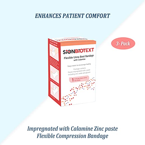 Unna Boot With Zinc And Calamine By Sion Biotext - Large Value Pack Of Flexible Compression Bandage Moist Healing Environment Comfort Wrap Bandage Medical Dressing 3 Inches X 10 Yards Roll (Pack Of 3) #TOP7