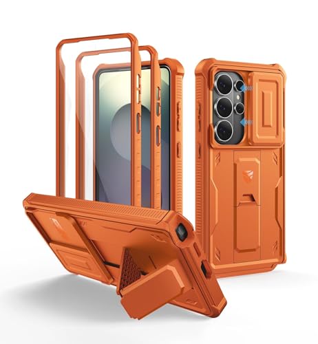 Image of Dexnor for Samsung Galaxy S26 Ultra Case with Upgraded Slide Camera Cover & 2 Front Frames & Built-in Screen Protector & Kickstand, Heavy-Duty Rugged Case Full-Body Protective Cover(2026),Orange