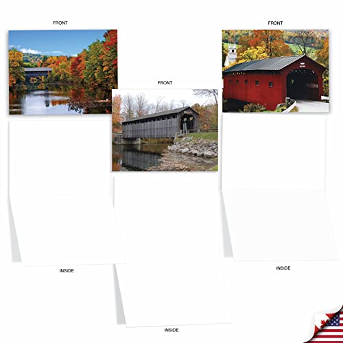 Image of The Best Card Company - 10 Beautiful Note Cards Blank (4 x 5.12 Inch) - Fall and Autumn Season, Boxed Notecard Assortment - Covered Bridges M2374OCB