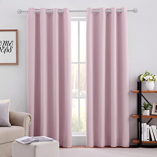HOMEIDEAS Lavender Pink Blackout Curtains 2 Panels 52 X 96 Inch Drop Room Darkening Eyelet Curtains for Bedroom Living Room Nursery, Thermal Insulated Light Blocking Window Drapes