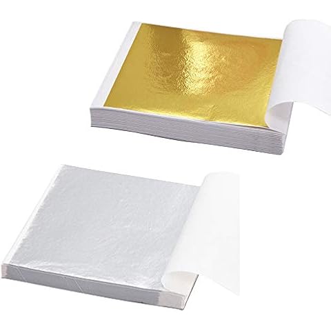 200 Sheets Gold Foil Paper Silver Leaf Gilding Foil Imitation Gold for Decoration, Art, DIY Nail,Crafting and Furniture (Gold and Silver) Cover