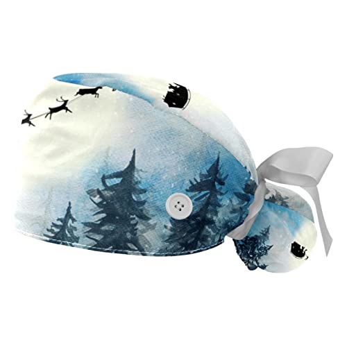 Chapeaux de Travail Paysage de Forêt de Noël JDEZ Casquettes Bouffantes Lot de 2