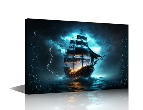 Voilier et bateau pirate en toile pour salon déco marine moderne