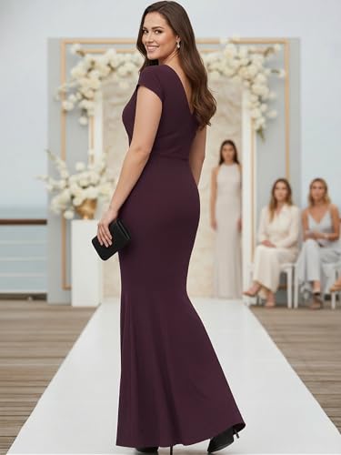 Image of KOH KOH Womens Long Cap Sleeve Fishtail Formal Evening Cocktail Maxi Dress