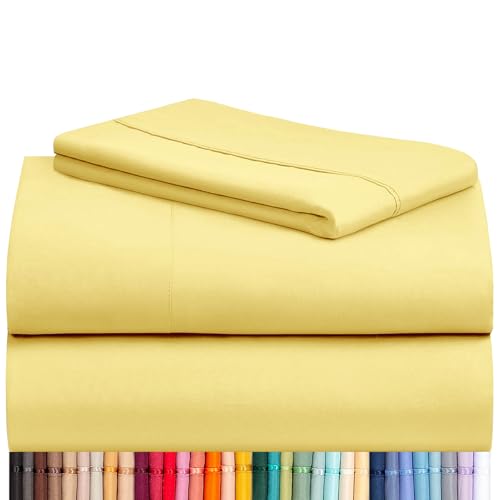 Image of LuxClub 3 PC Twin Sheet Set, Deep Pockets Wrinkle Free Cooling Bed Sheets Hotel Bedding for Women, Men, Kids & Teens, Includes 1 Fitted Sheet, 1 Flat Sheet and 1 Pillowcase-Silky Soft Lemon