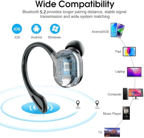 Image of Single Ear Bluetooth Earpiece, Bluetooth 5.2 Wireless Earphones, Right Ear in-Ear Bt Headset with Noise Canceling Microphone, in Ear Headphones with Charging USB Cable