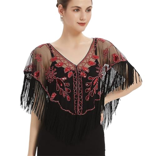 1920s Shawl Wraps Luxury Peacock Beaded Sequin Flapper Gatsby Cover Up Accessories for Party Harlem Night Wedding