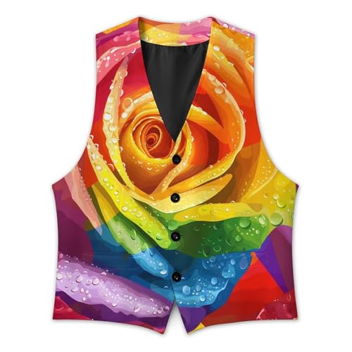 LGBT Gay Pride Rainbow Flag Rose Flower Novelty Men's Suit Vest Funny Formal Dress Vests Business Waistcoat 6
