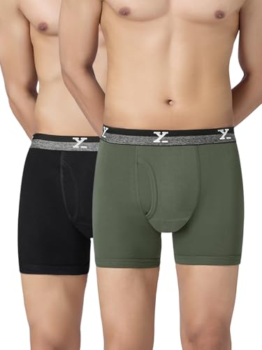 Image of XYXX Men's Nova Cotton Boxer Brief for Men Pack of 2 |Regular Fit with intellifresh No-Marks Waistband | Solid Underwear for Men Combo