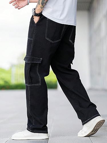 WDIRARA Men's Flap Pockets Cargo Drawstring High Waisted Casual Straight Leg Pants2