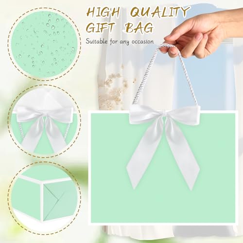 Image of JMANNI Gift Bags with Handles, 13 inch Medium Gift Bag for Presents, 1 Pcs Bags with 2 Tissue Paper and 1 Cards for Baby Shower Wedding Bridal Shower Mother's Day Birthday Party (Green)