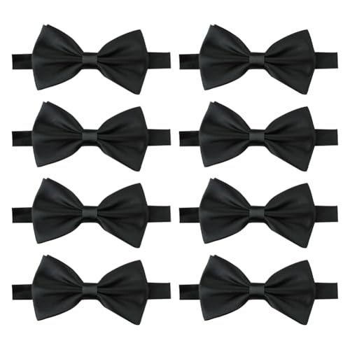 JIHUOO Lot de 8 nœuds papillon pré-noués réglables formels pour fête de mariage Nœud papillon double couche Couleur unie pour homme et garçon, Noir , 12 x 6cm