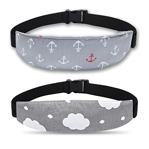 Image of Carseat Head Support,Car seat Straps Pillow Support Ban,Stroller Neck Relief Strap Headrest,Slumber Sling Sleep Positioner (Gery Clouds+Anchor)