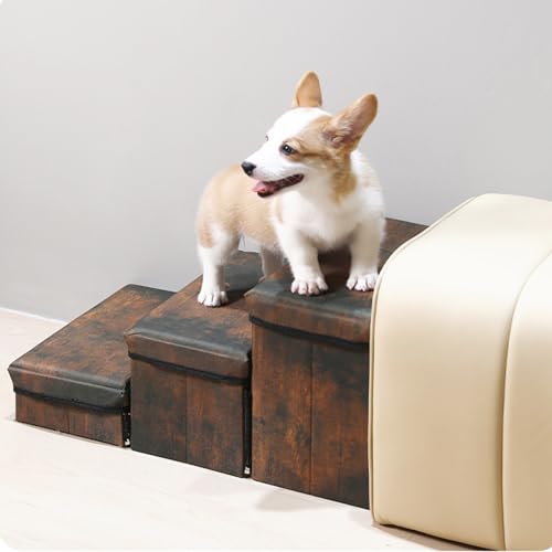PJDDP Dog Stairs with Storage, Folding Pet Stairs for High Beds,Detachable Doggie Ladder,Pet Storage Stepper for Cats & Small and Medium Dogs,Doggie Ladder for High Bed Sofa/Window Perch