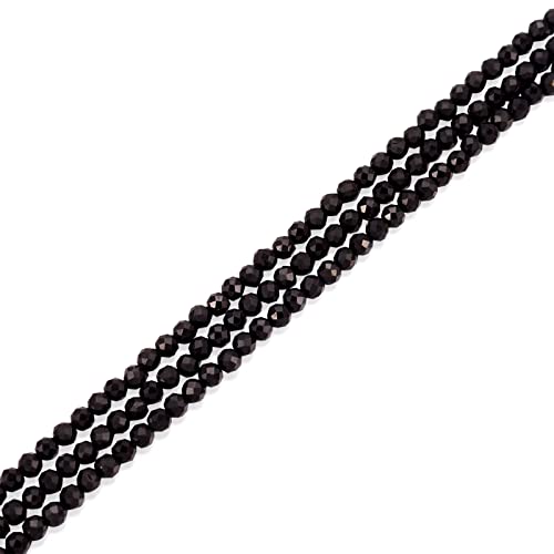 Cheriswelry 3 brins de perles de spinelle noir naturel 2mm petites perles rondes à facettes espaceurs détachées pour fabrication DIY de bijoux bracelets