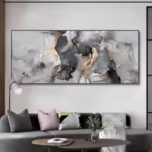 Grande toile marbre noir et or TONGYINLI, tableau abstrait 45x135 cm - 2