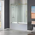 WOODBRIDGE Frameless Sliding Shower Door,56" - 60" Width, 62" Height, 3/8" (10 mm) Clear Tempered Glass, Brushed Gold Finish, Designed for Smooth Door Closing. MBSDC6062-BG