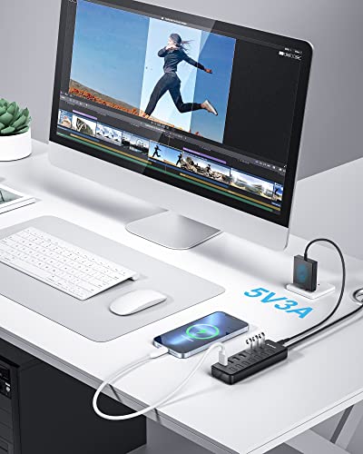 BYEASY-7-in-1-Multiport-USB-Hub-with-BC12-Smart-Charging-Port-Powered-USB-30-Hub-with-5V3A-Power-AdapterUSB-Data-Splitter-with-Individual-Indicator-for-Notebook-Laptop-Tablet-USB-Flash-Drives-PC