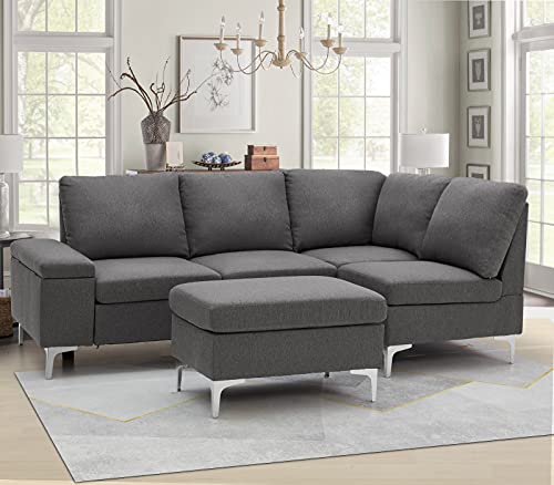 Esright Right Facing Sectional Sofa With Ottoman,Convertible Corner Couches With Armrest Storage, Sectional Couch For Living Room & Apartment, Right Chaise & Gray #TOP2