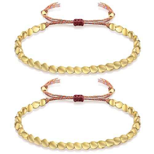 Nanafast 2-3 Pcs Tibetan Copper Beads Bracelet Adjustable Handmade Braided Copper Bracelet Set for Women Men Lucky Tibetan Bracelet Gifts