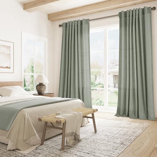 Image of Joywell Extra Long Linen Curtains 108 Inches for Living Room Desert Sage