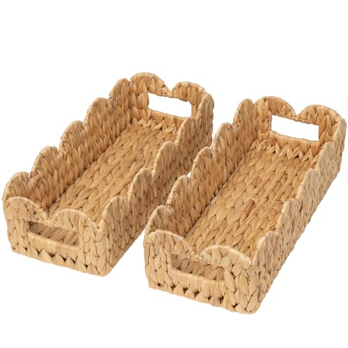 Coeusy 2 Pack Toilet Baskets,Scalloped Edge Wicker Basket for Toilet