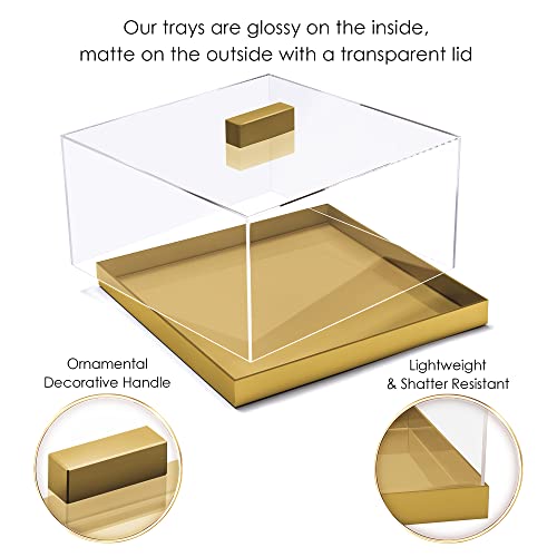 Elavain Acrylic Square Cake Stand With Lid, Modern Gold Acrylic Tray With Clear Cake Dome Cover, Gold Cake Stand Wedding, Party Cake Tray, Cupcake Stand & Cake Holder Serving Tray| Shatter Resistant #TOP2