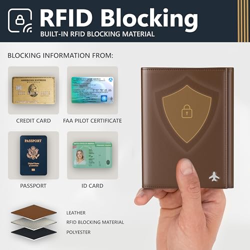 Pilot document holder, Pilot wallet, RFID-Blocking, Travel Wallet, Stylish Travel Companion for Aviation Professionals (Real Leather_V1, Brown, AirTag)4