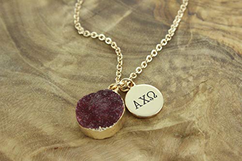 Sorority Shop ACO Necklace - Alpha Chi Omega Red Druzy Gemstone Necklace With Engraved Pendant – 14K Gold Dipped Jewelry with Red Gemstone – Sorority Gift, Charm Paraphernalia4
