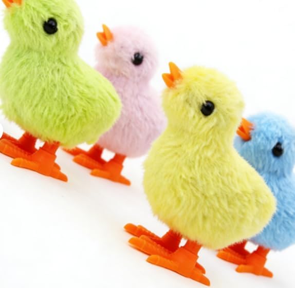4 Pcs Easter Chicks Clockwork Toys, Soft Plush Jumping Wind-Up Chick, Easter Decor, Basket Fillers & Kids Game Toys