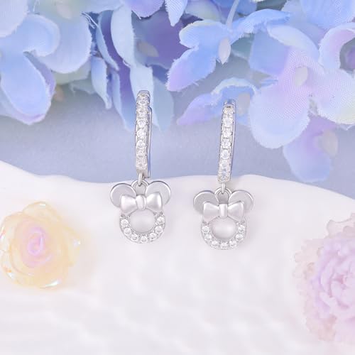 Sterling Silver Bow Mouse Earrings - Sparkle Pink White Cubic Zirconia Cute Earrings Hypoallergenic Lovely Jewelry Gifts for Teens Daughter Granddaughter Niece3