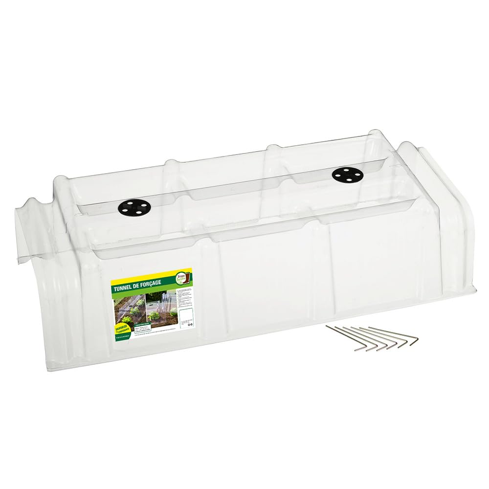 TERRE JARDIN - Tunnel de Forçage, 86 x 38 x 21 cm - Tunnel de Forçage Rigide, Transparent, Modulable, avec 6 Sardines de Fixation - Mini Serre Rigide Potager de Jardin avec Système de Ventilation