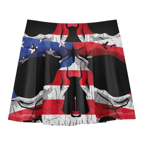 Grungy Skull American Flag Black Athletic Shorts Girls Skorts Toddler Tennis Skirts Rainbow Butterfly 3t