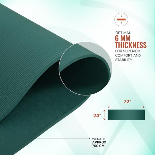 Image of Wiselife TPE Printed 6MM Yoga Mat + Yoga Strap For Men, Women, Kids | Anti-Slip Extra thick, Long & Wide Exercise Sports Mat For Workout, Fitness, Yoga, Gym, Home & Pilates (Flower of life- Green)