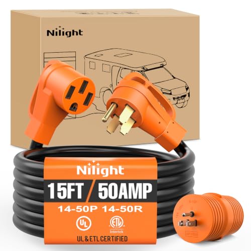 Image of Nilight 15FT 50 Amp RV Extension Cord with Adapter 6 /3+8 /1 Gauge | Adapter 15Amp to 50Amp 250V Heavy Duty Pure Copper STW Wire UL ETL Listed 4 Prong 14-50P 14-50R for Generators Camper