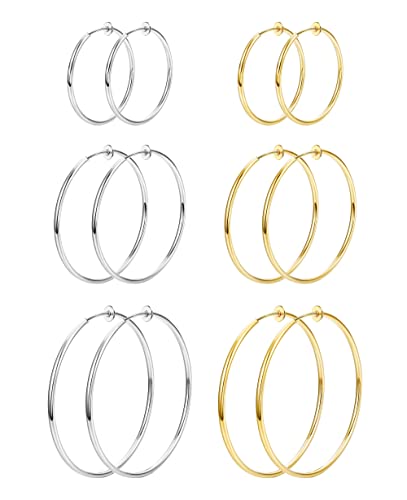 MILACOLATO Clip On Boucles d'Oreilles Créoles Femme Huggie Fausse Boucle d'Oreille Printemps Faux Boucles Oreille Pour Non Percées Bijoux 6 Tailles Argent Or Ton Or Rose