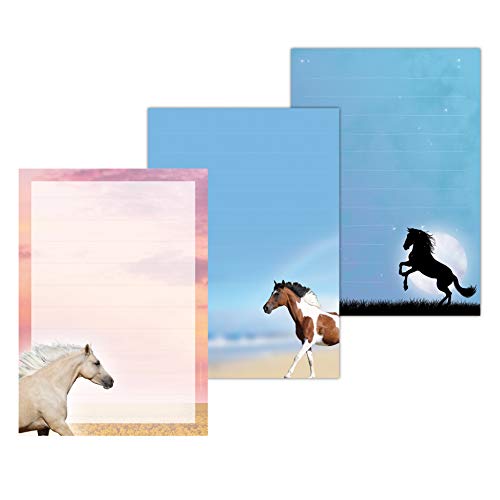 Lot de 3 blocs de papier à lettre à motif chevaux, format A5 ligné, 50 feuilles Cover