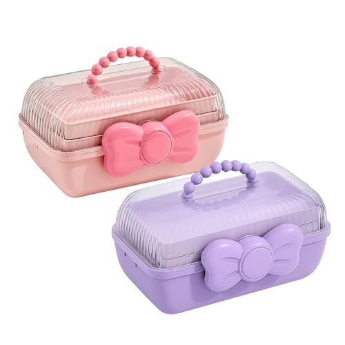 Image of KiZY Girl Kid Hair Accessories Storage Box | Hair Ties-Clips, Bow-Ribbon-Headband, Jewelry Organizer | Portable Case | Available in Multiple Design-Color. (Pack of - 1, Kid Pink+Purple)