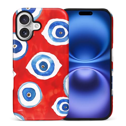 Coque iPhone 17 mate silicone souple motif mauvais œil rouge et bleu antichoc